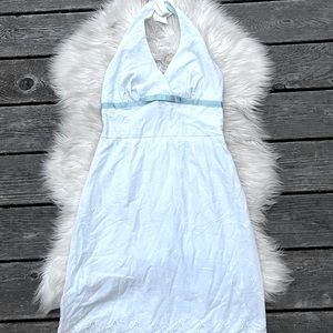 White & Baby Blue Eyelet V-Neck Dress *SOLD*